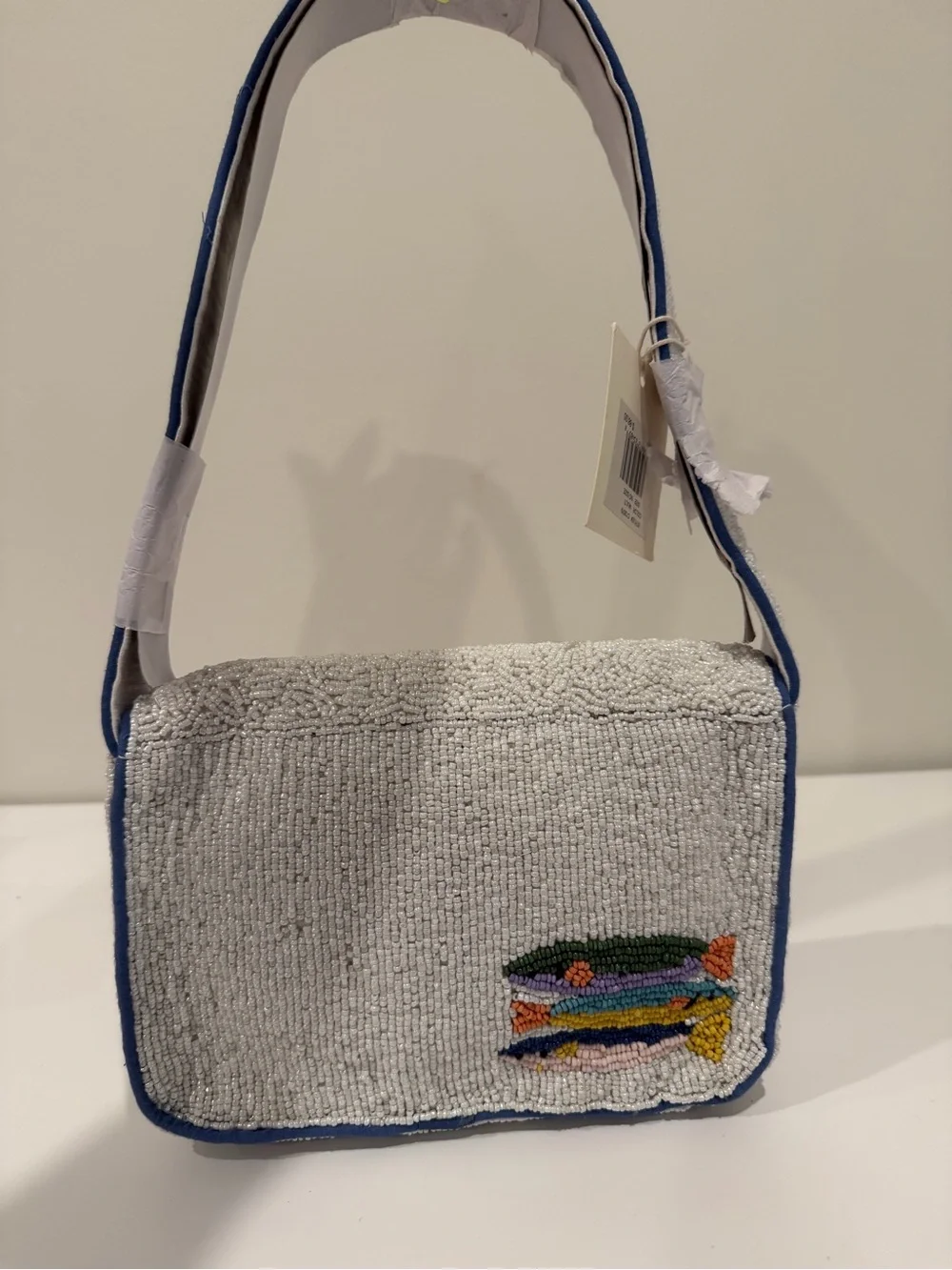 Multicolor Beaded Fish-Pattern Shoulder Bag - Blue Trim